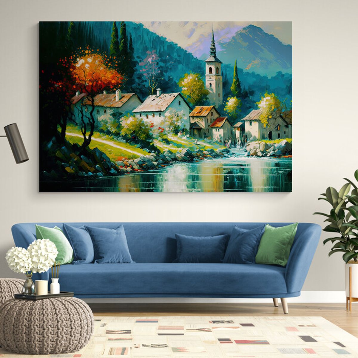 TAYRONA STORE - Cuadro En Lienzo Para La Sala Pintura Pueblo 013 120x80cm