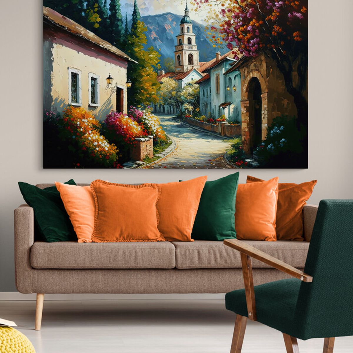 TAYRONA STORE - Cuadro En Lienzo Para La Sala Pintura Pueblo 010 150x100cm