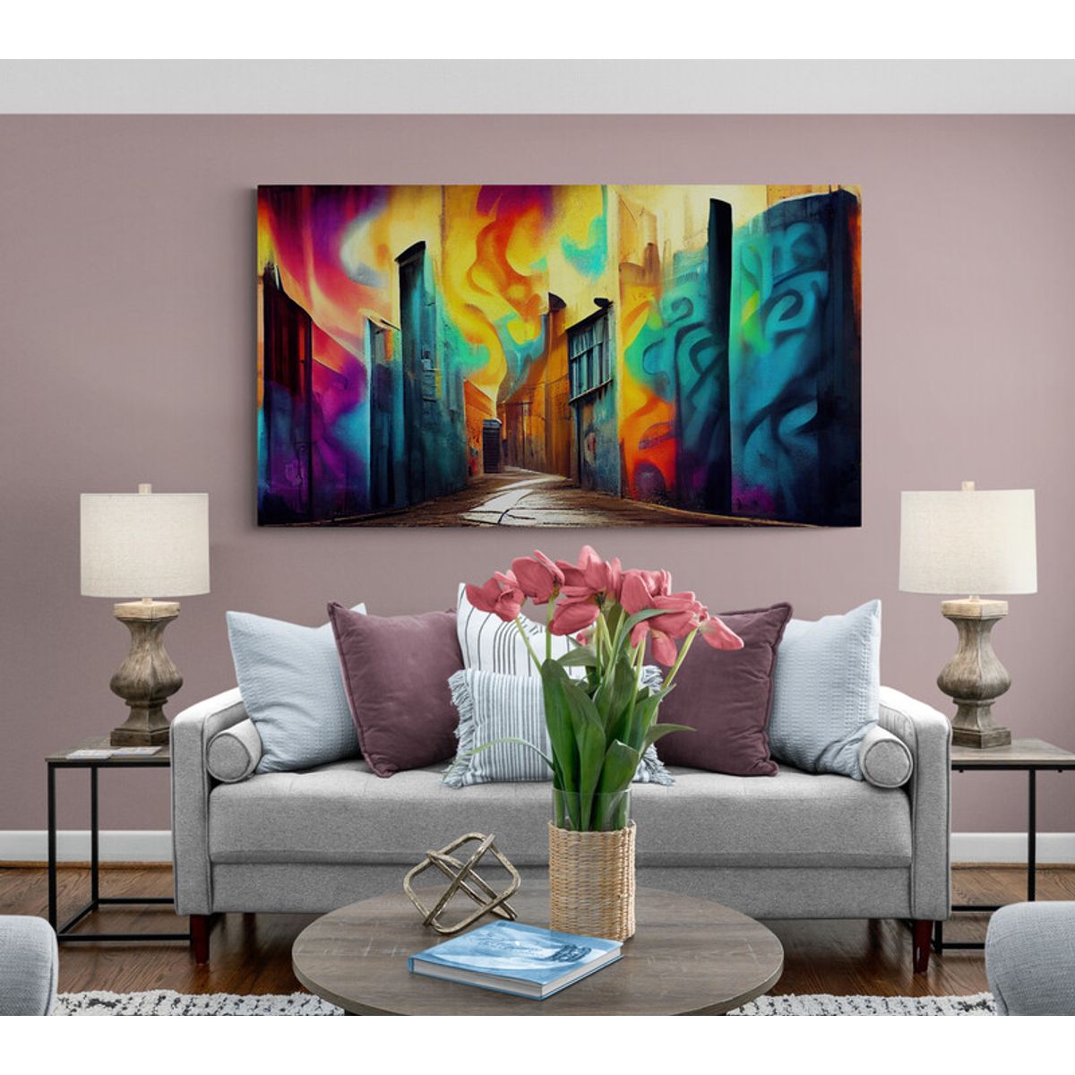 TAYRONA STORE - Cuadro En Lienzo Para La Sala Pintura Ciudad 090 75x40cm