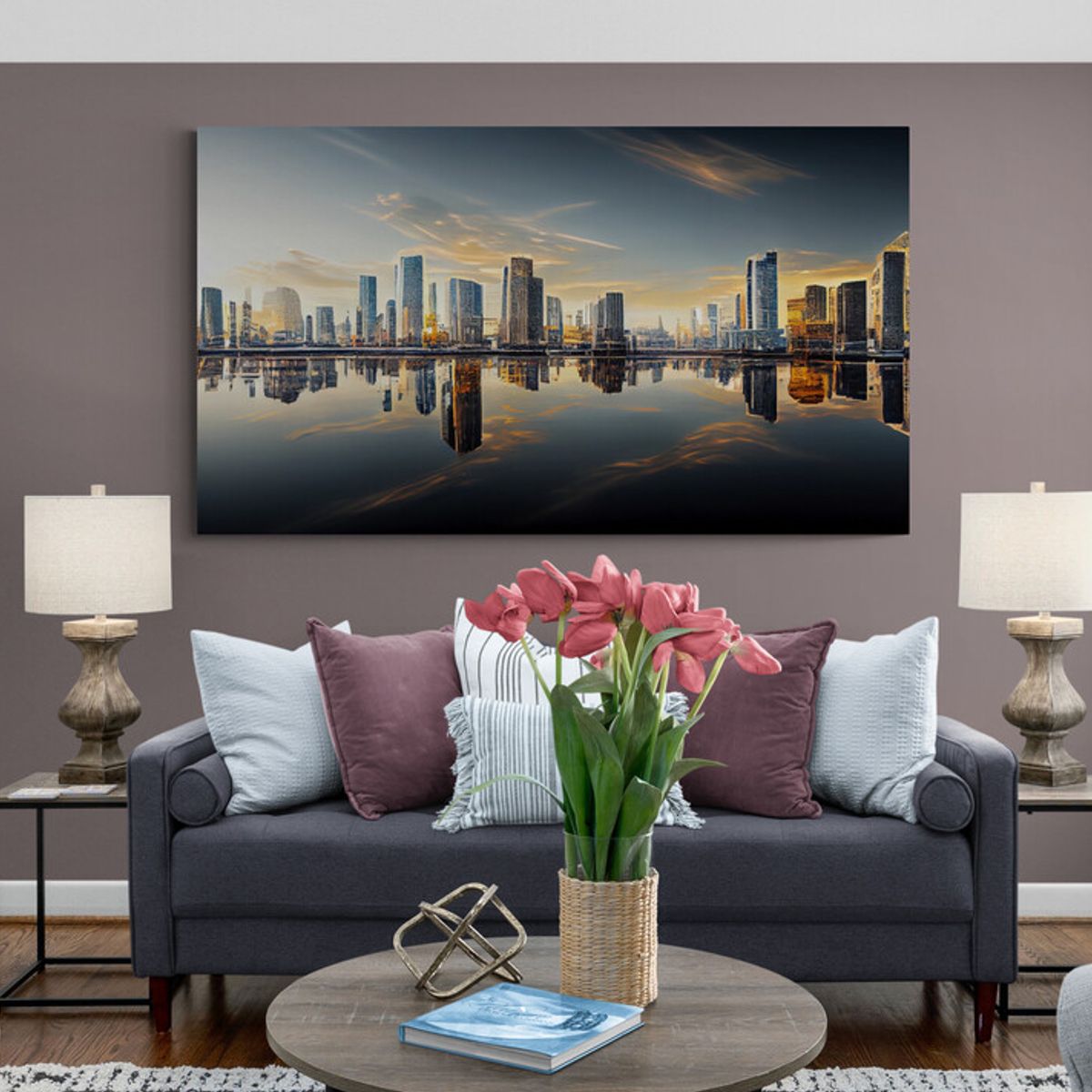 TAYRONA STORE - Cuadro En Lienzo Para La Sala Pintura Ciudad 092 75x40cm