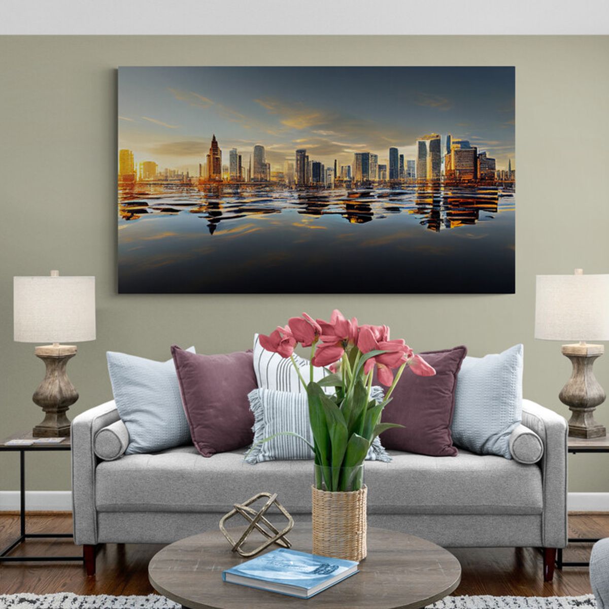 TAYRONA STORE - Cuadro En Lienzo Para La Sala Pintura Ciudad 093 130x70cm