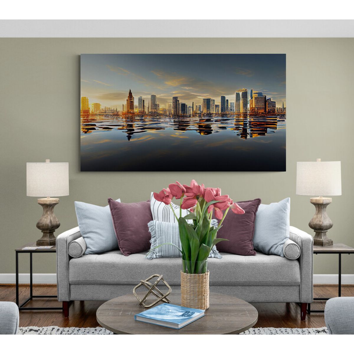 TAYRONA STORE - Cuadro En Lienzo Para La Sala Pintura Ciudad 093 130x70cm