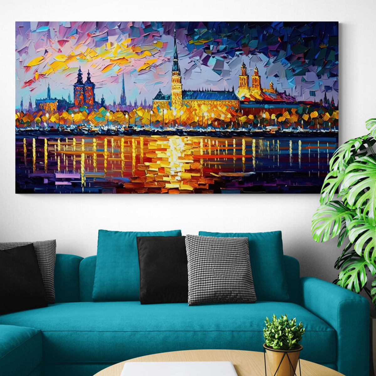 TAYRONA STORE - Cuadro En Lienzo Para La Sala Pintura Ciudad 225 150x80cm