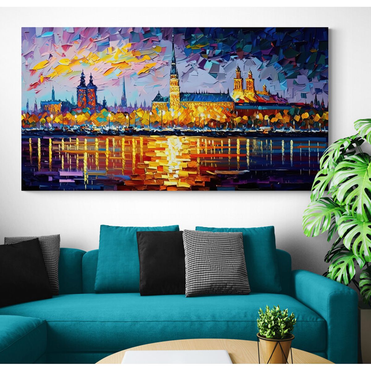 TAYRONA STORE - Cuadro En Lienzo Para La Sala Pintura Ciudad 225 150x80cm