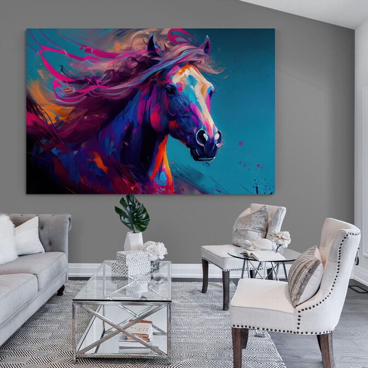 TAYRONA STORE - Cuadro En Lienzo Para La Sala Caballos 196 50x35cm