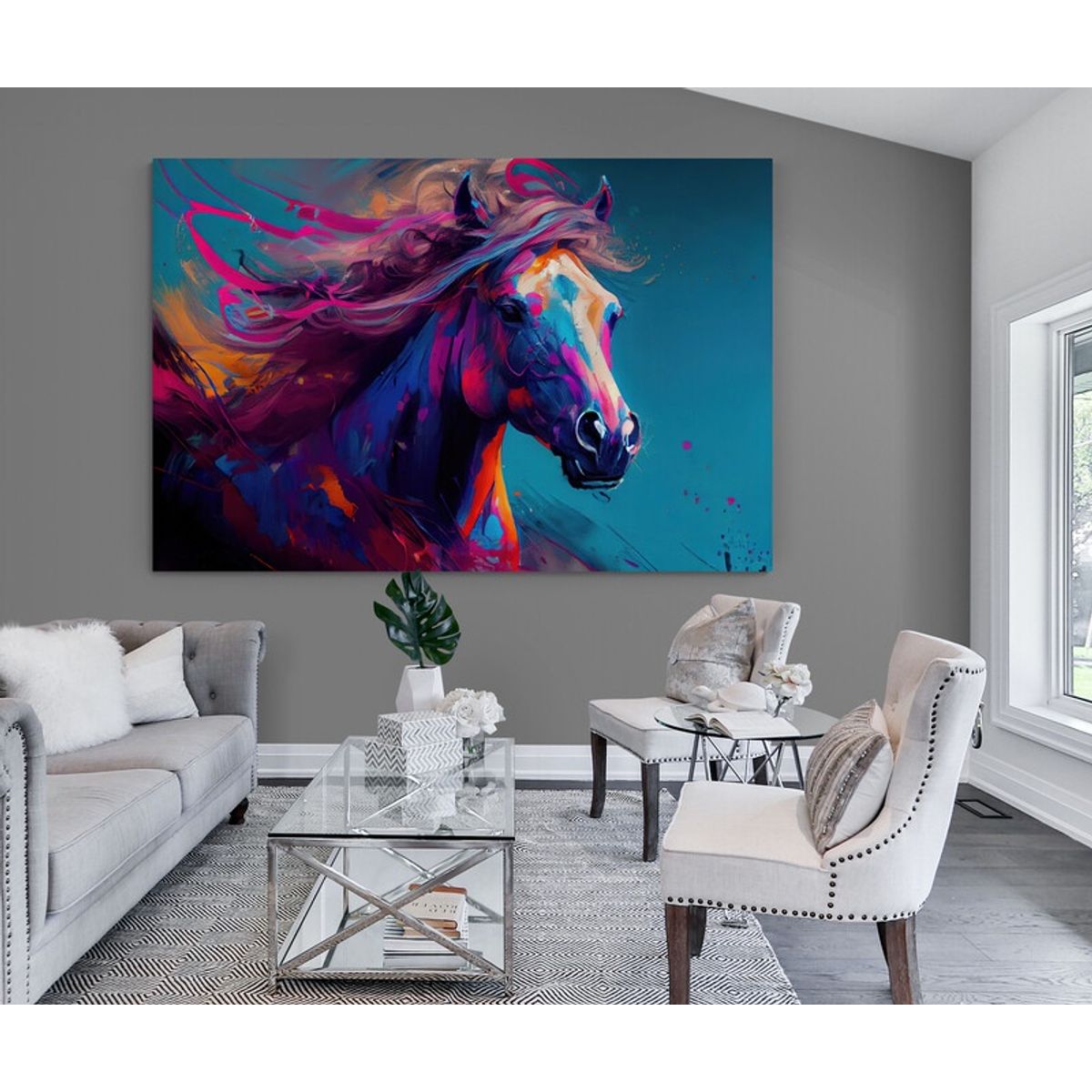 TAYRONA STORE - Cuadro En Lienzo Para La Sala Caballos 196 50x35cm