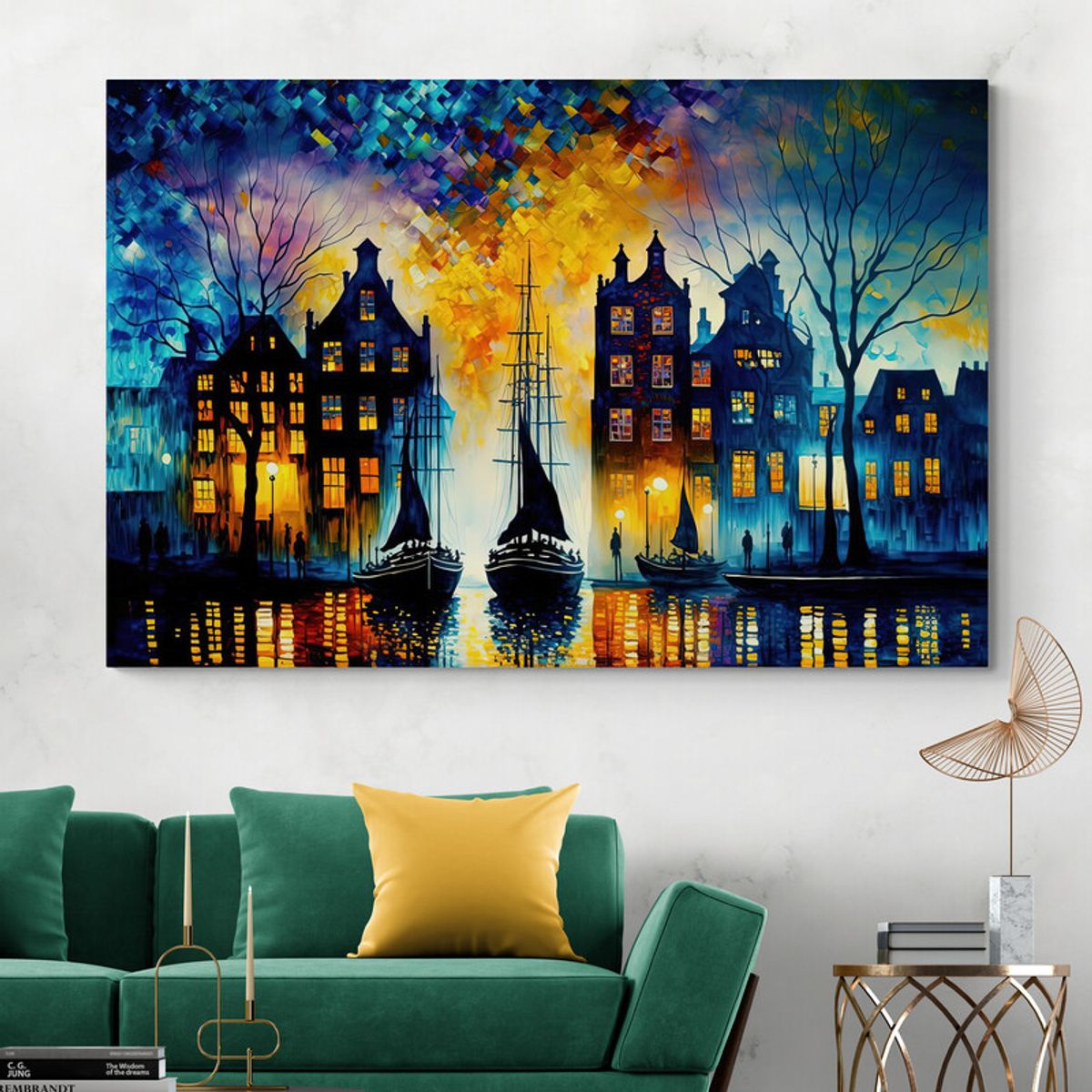 TAYRONA STORE - Cuadro Lienzo Para La Sala Ciudad Noche Estrellada 024 50x35cm