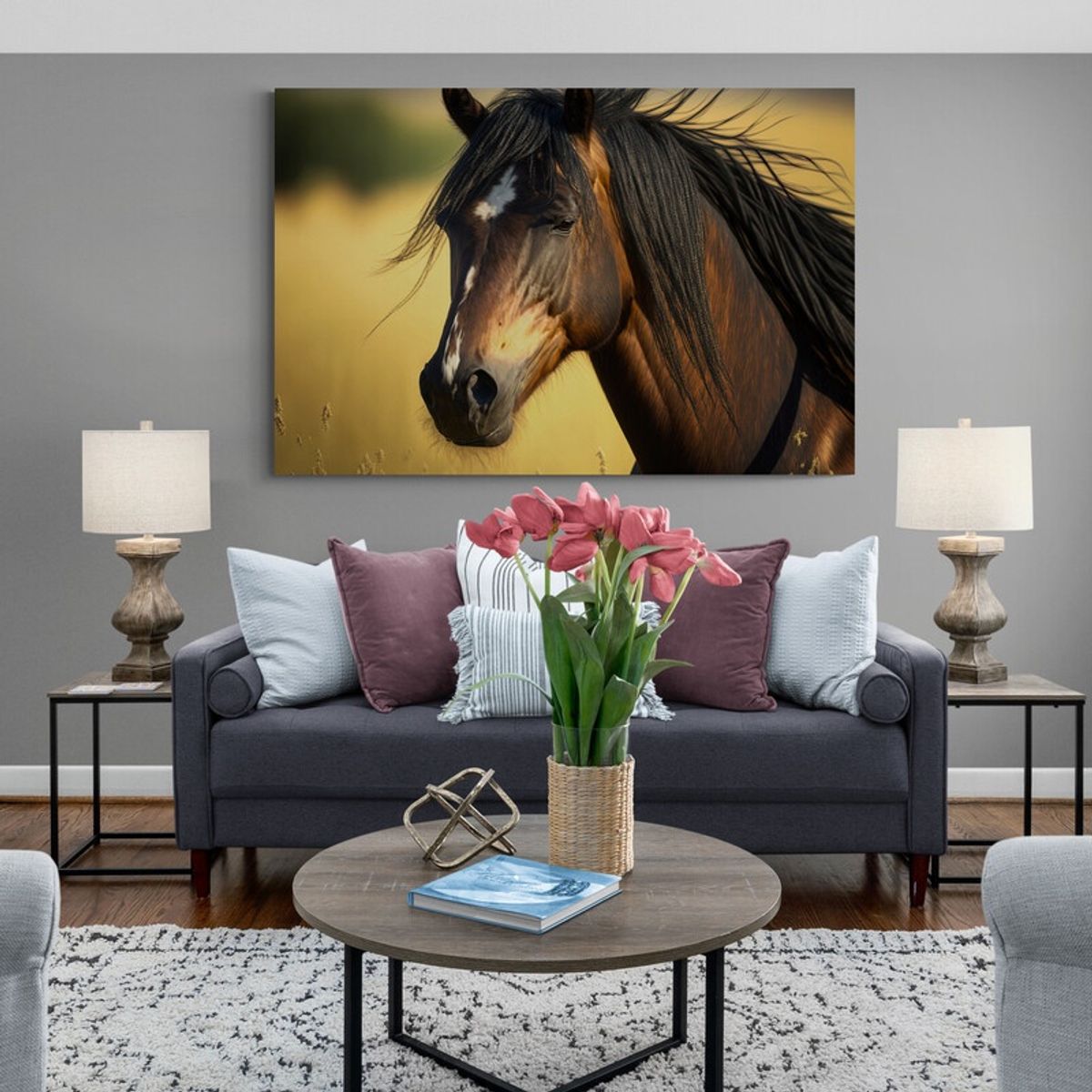 TAYRONA STORE - Cuadro En Lienzo Para La Sala Caballos 238 50x35cm.