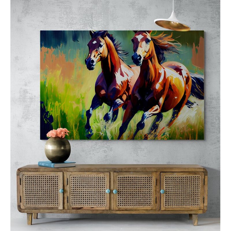 TAYRONA STORE - Cuadro En Lienzo Para La Sala Caballos 251 100x70cm