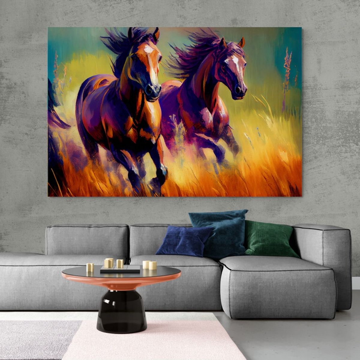 TAYRONA STORE - Cuadro En Lienzo Para La Sala Caballos 252 100x70cm