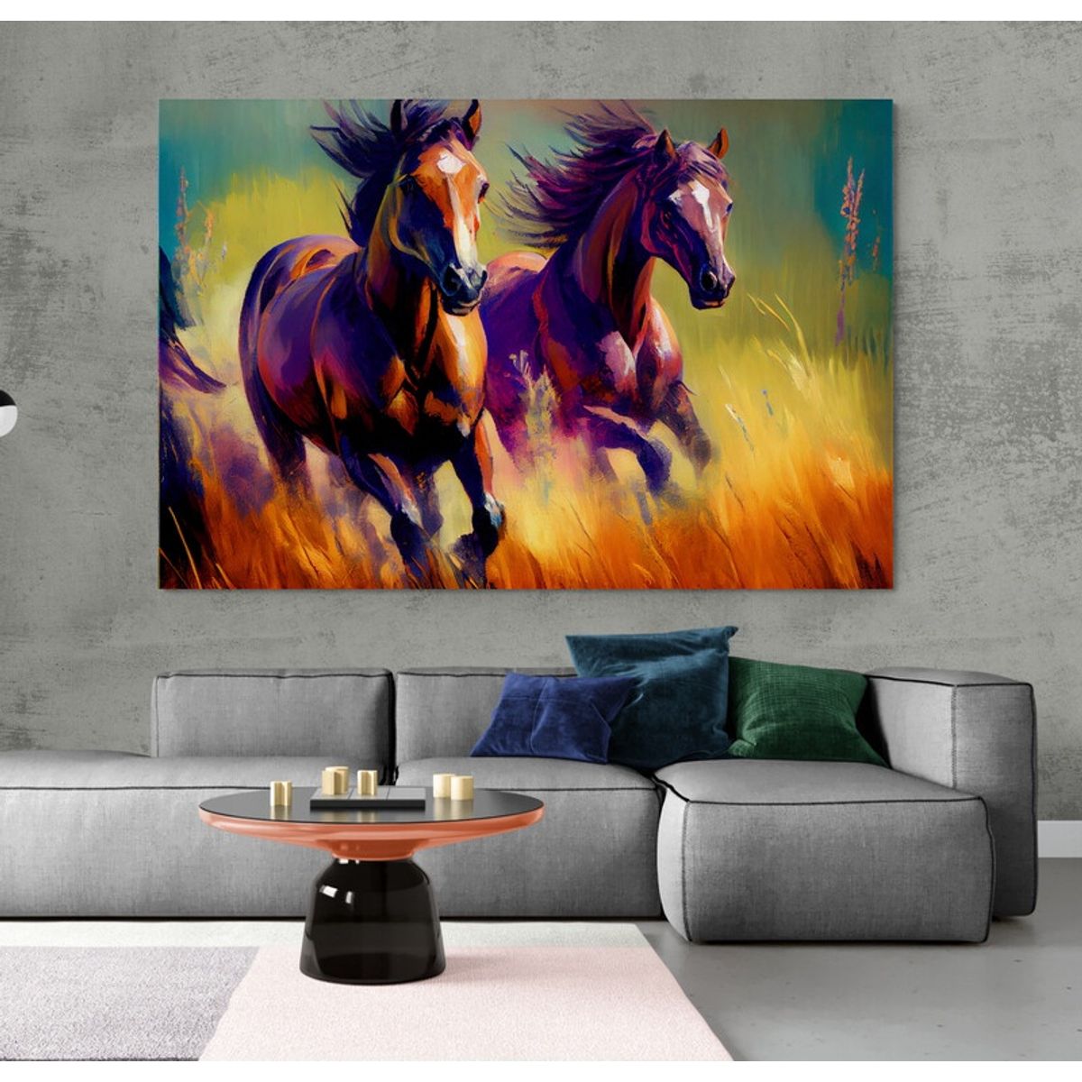 TAYRONA STORE - Cuadro En Lienzo Para La Sala Caballos 252 100x70cm