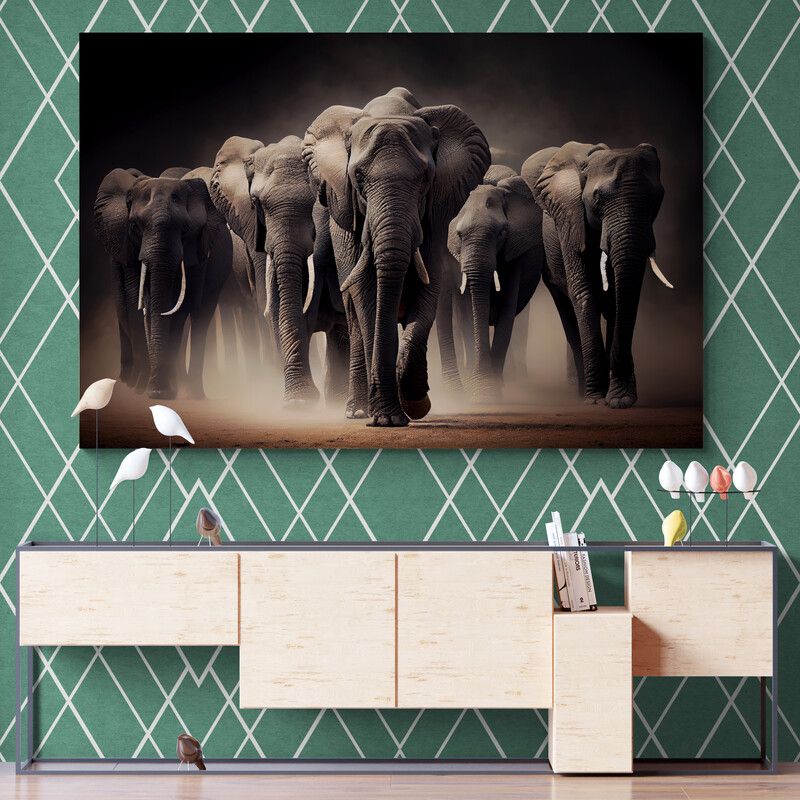 TAYRONA STORE - Cuadro En Lienzo Para La Sala Elefantes 225 50x35cm