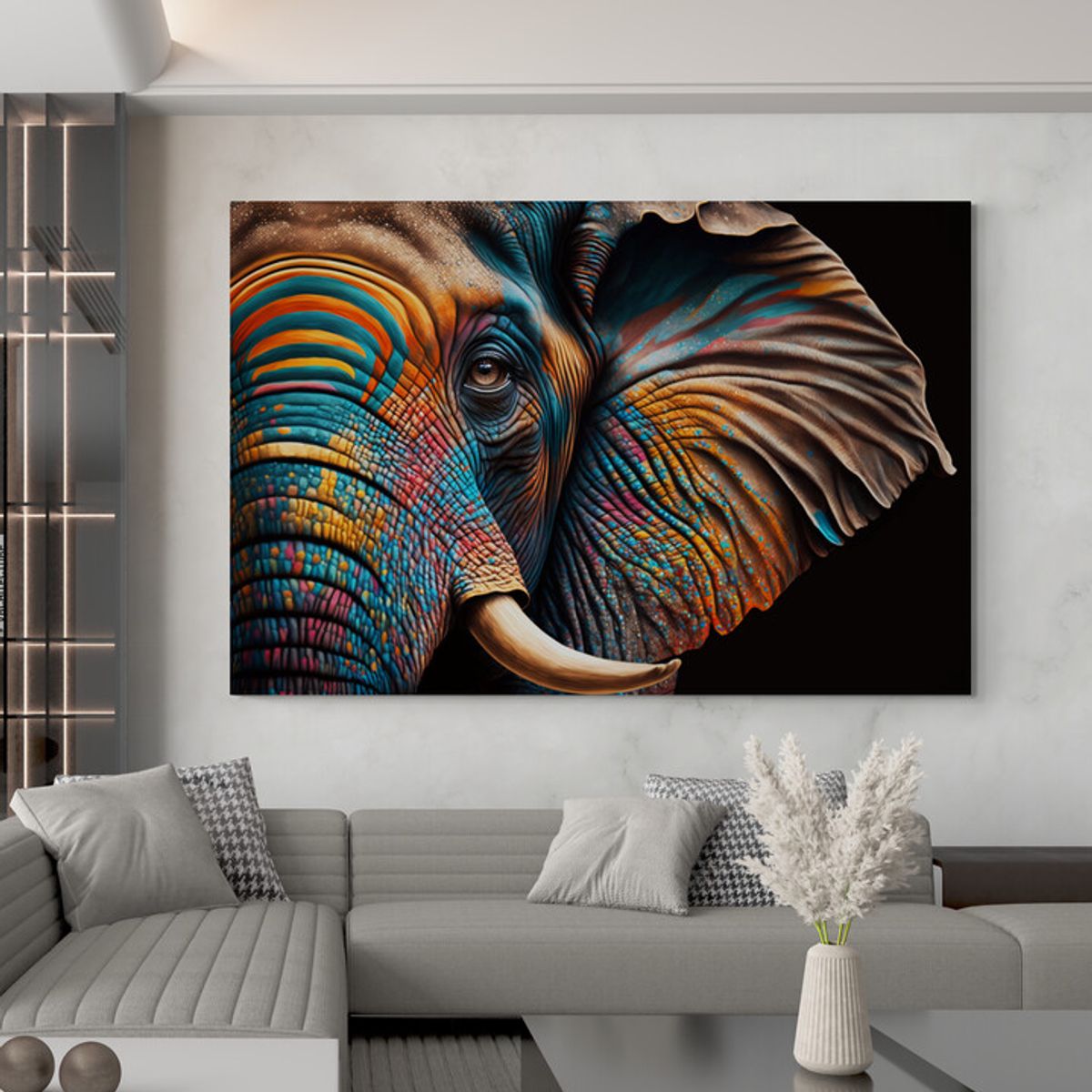 TAYRONA STORE - Cuadro En Lienzo Para La Sala Elefantes 334 100x70cm