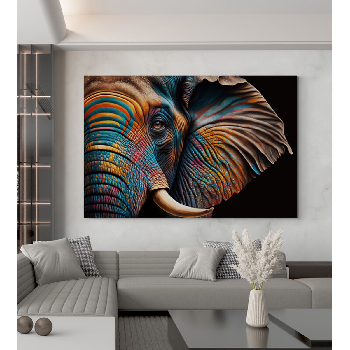TAYRONA STORE - Cuadro En Lienzo Para La Sala Elefantes 334 100x70cm