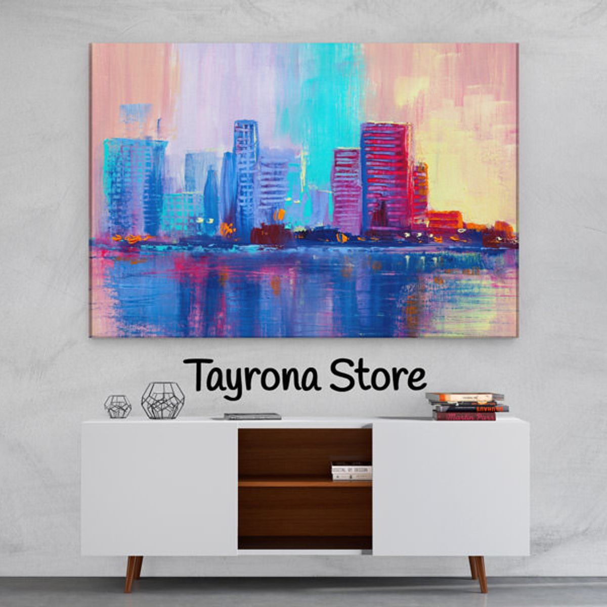 TAYRONA STORE - Cuadro En Lienzo Para La Sala Pintura Ciudad 09 50x35cm