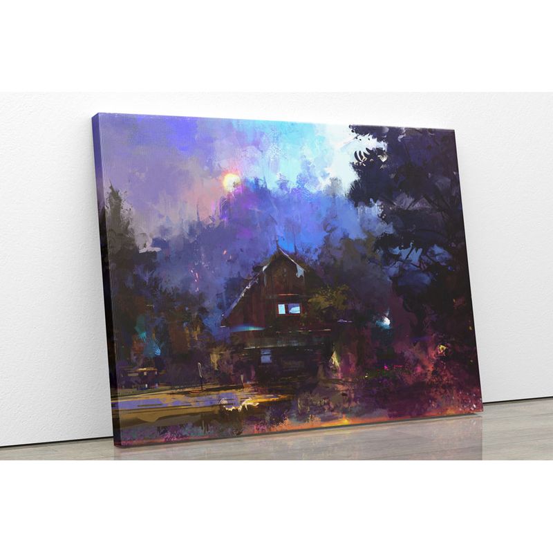 TAYRONA STORE - Cuadro En Lienzo Para La Sala Pintura Casa Bosque 40x30cm