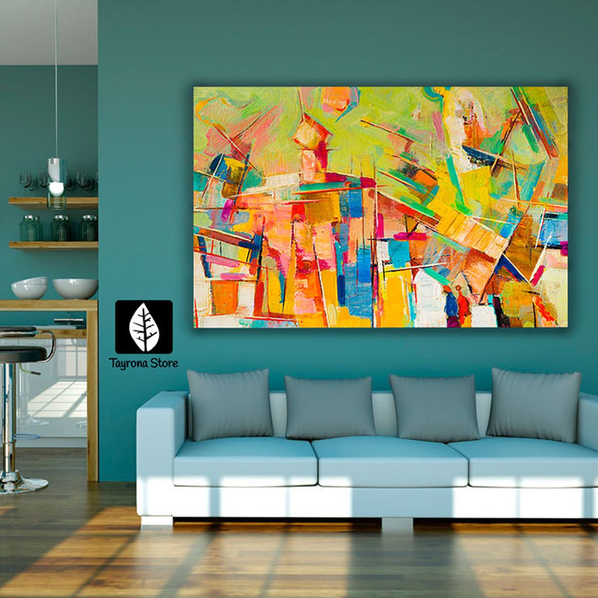TAYRONA STORE - Cuadro En Lienzo Para La Sala Pintura Abstracta 01 50x35cm