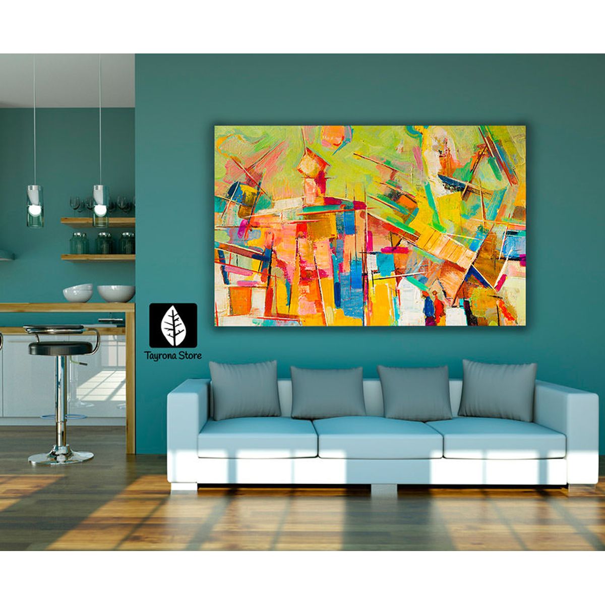 TAYRONA STORE - Cuadro En Lienzo Para La Sala Pintura Abstracta 01 50x35cm