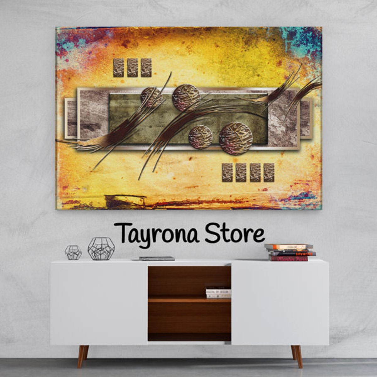 TAYRONA STORE - Cuadro En Lienzo Para La Sala Pintura Abstracta 106 50x35cm