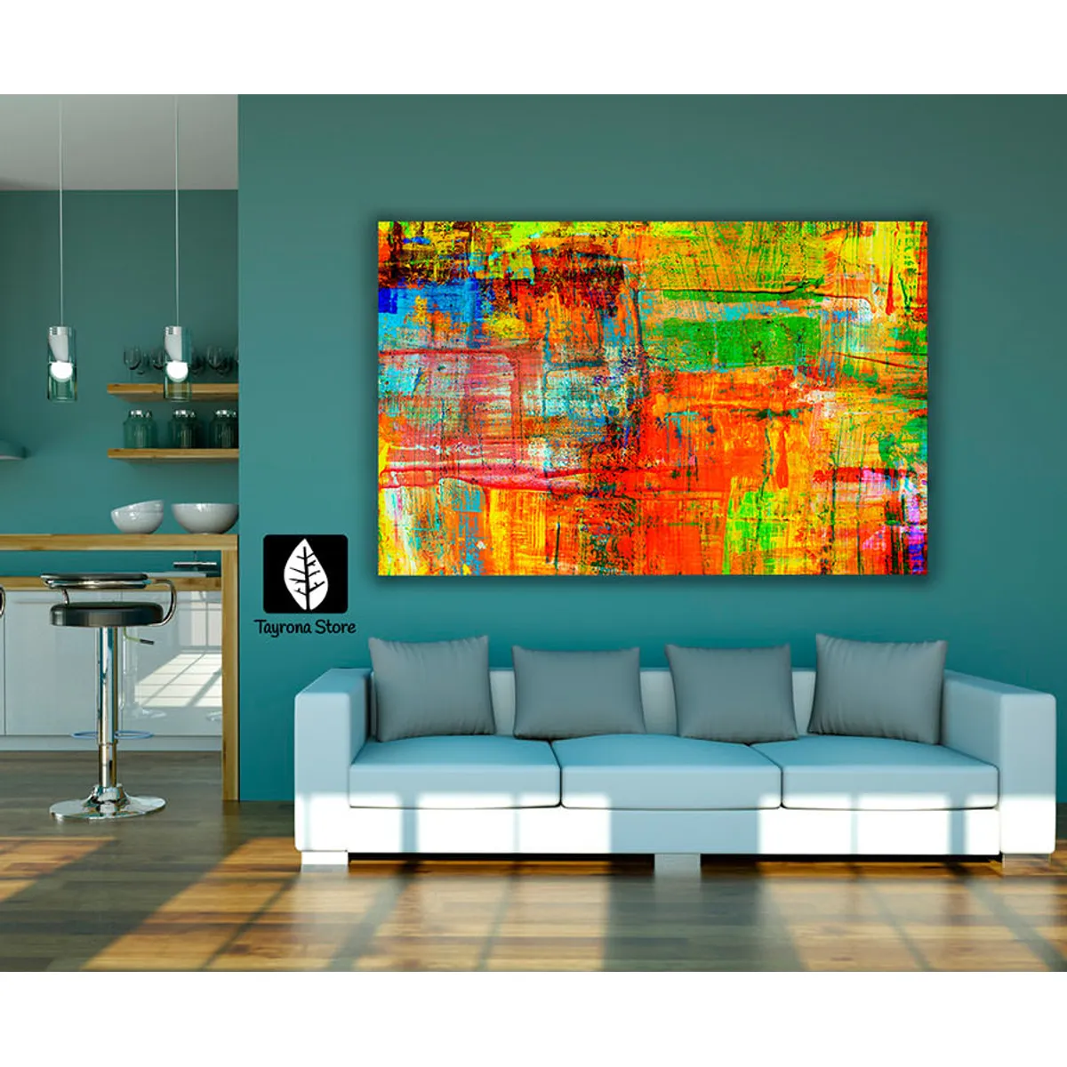TAYRONA STORE - Cuadro En Lienzo Para La Sala Abstracto 21 70x50cm.
