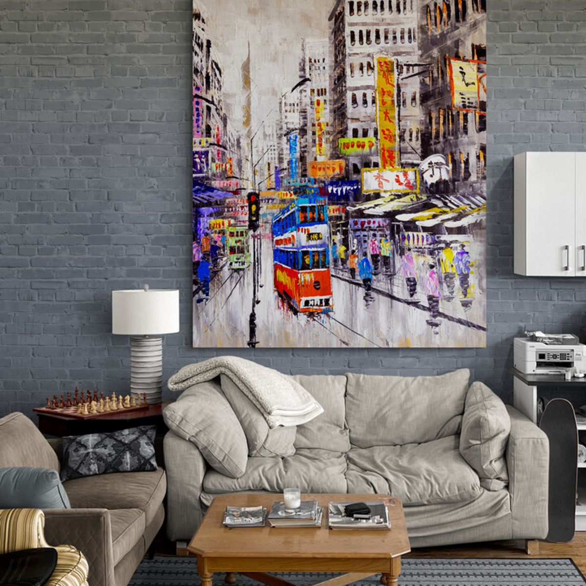 TAYRONA STORE - Cuadro Lienzo Para La Sala Pintura Ciudad Hong Kong 122 80x100cm