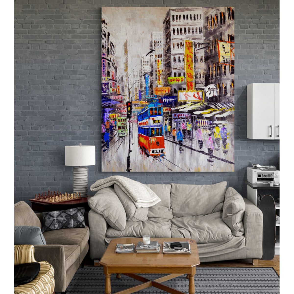 TAYRONA STORE - Cuadro Lienzo Para La Sala Pintura Ciudad Hong Kong 122 80x100cm