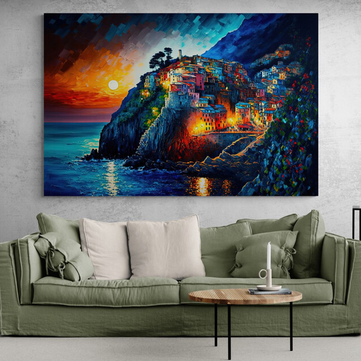 TAYRONA STORE - Cuadro Lienzo Para La Sala Italia Pintura Ciudad 170 120x80cm