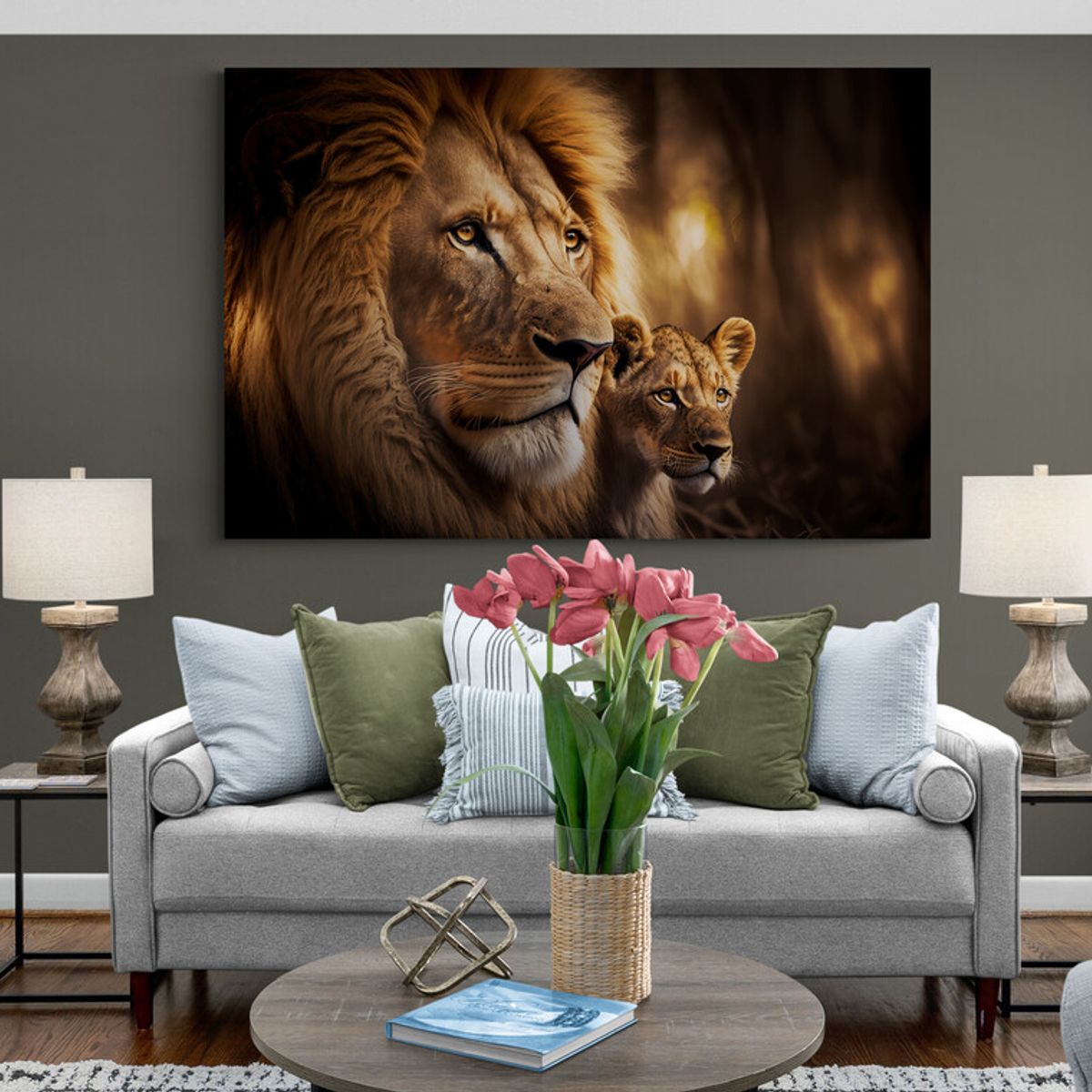 TAYRONA STORE - Cuadro En Lienzo Para La Sala Leon Colores 173 150x100cm