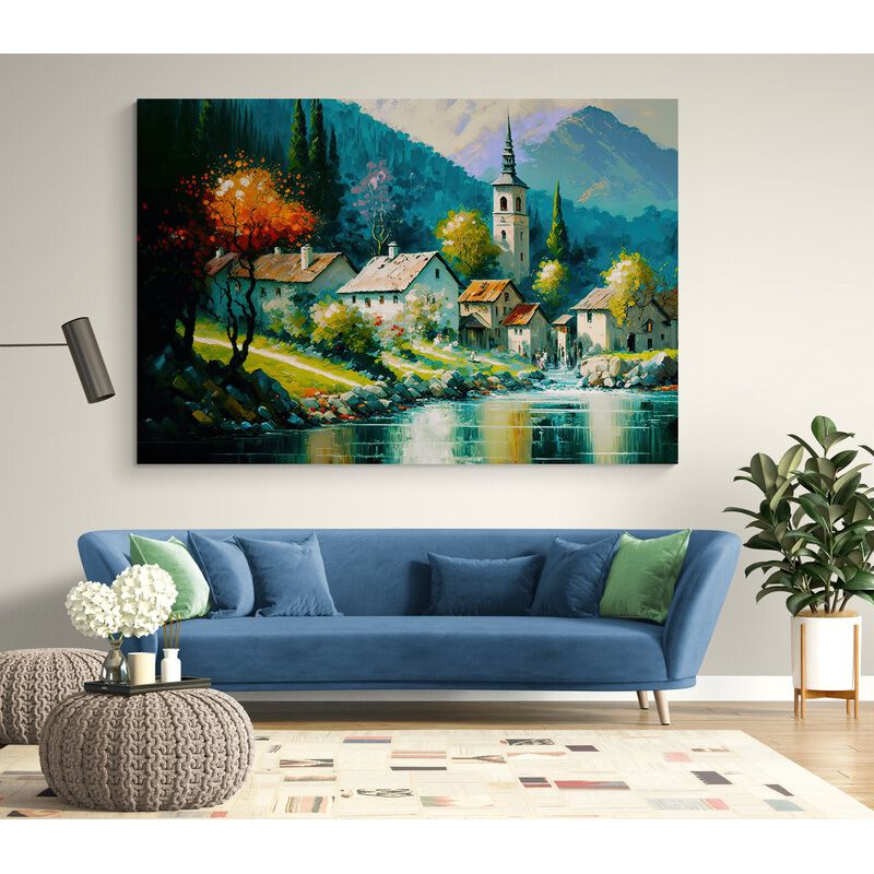TAYRONA STORE - Cuadro En Lienzo Para La Sala Pintura Pueblo 013 50x35cm