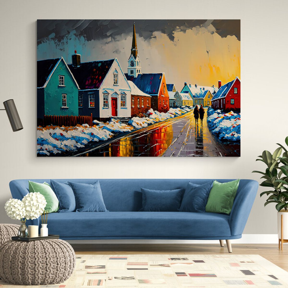 TAYRONA STORE - Cuadro En Lienzo Para La Sala Pintura Pueblo 017 120x80cm