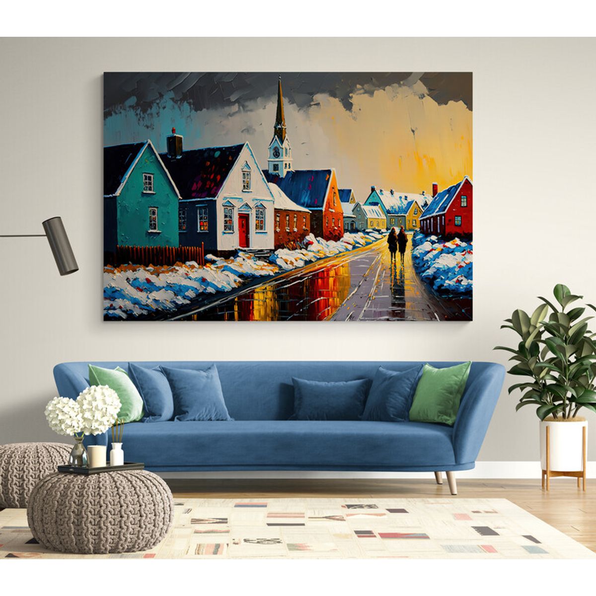 TAYRONA STORE - Cuadro En Lienzo Para La Sala Pintura Pueblo 017 120x80cm