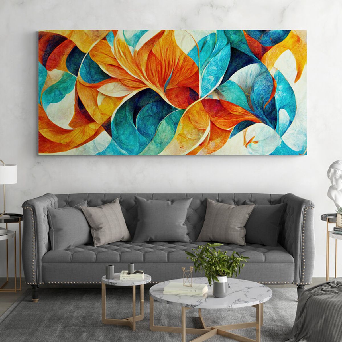 TAYRONA STORE - Cuadro En Lienzo Para La Sala Abstracto Colores 346 130x60cm