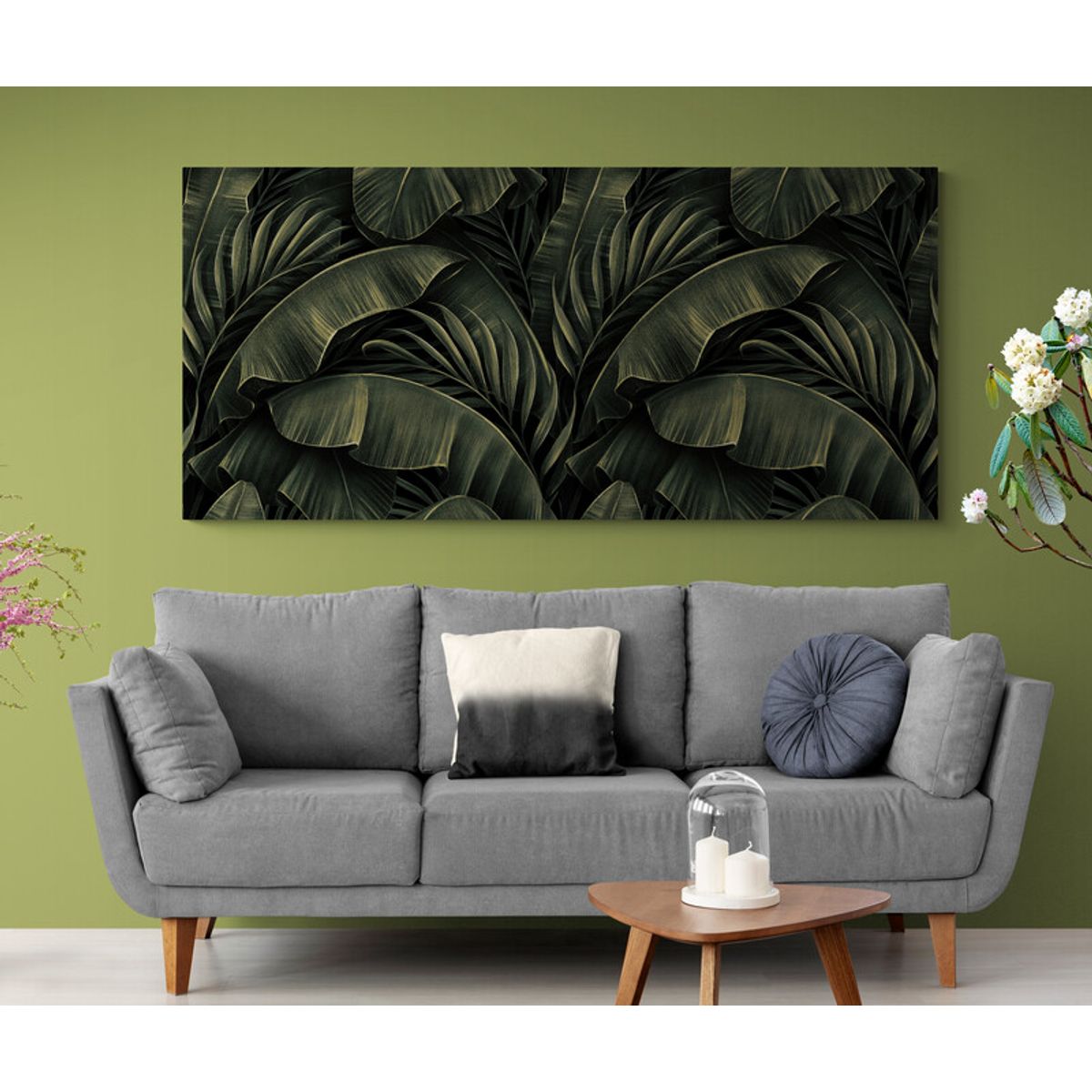 TAYRONA STORE - Cuadro En Lienzo Para La Sala Hojas 137 90x40cm