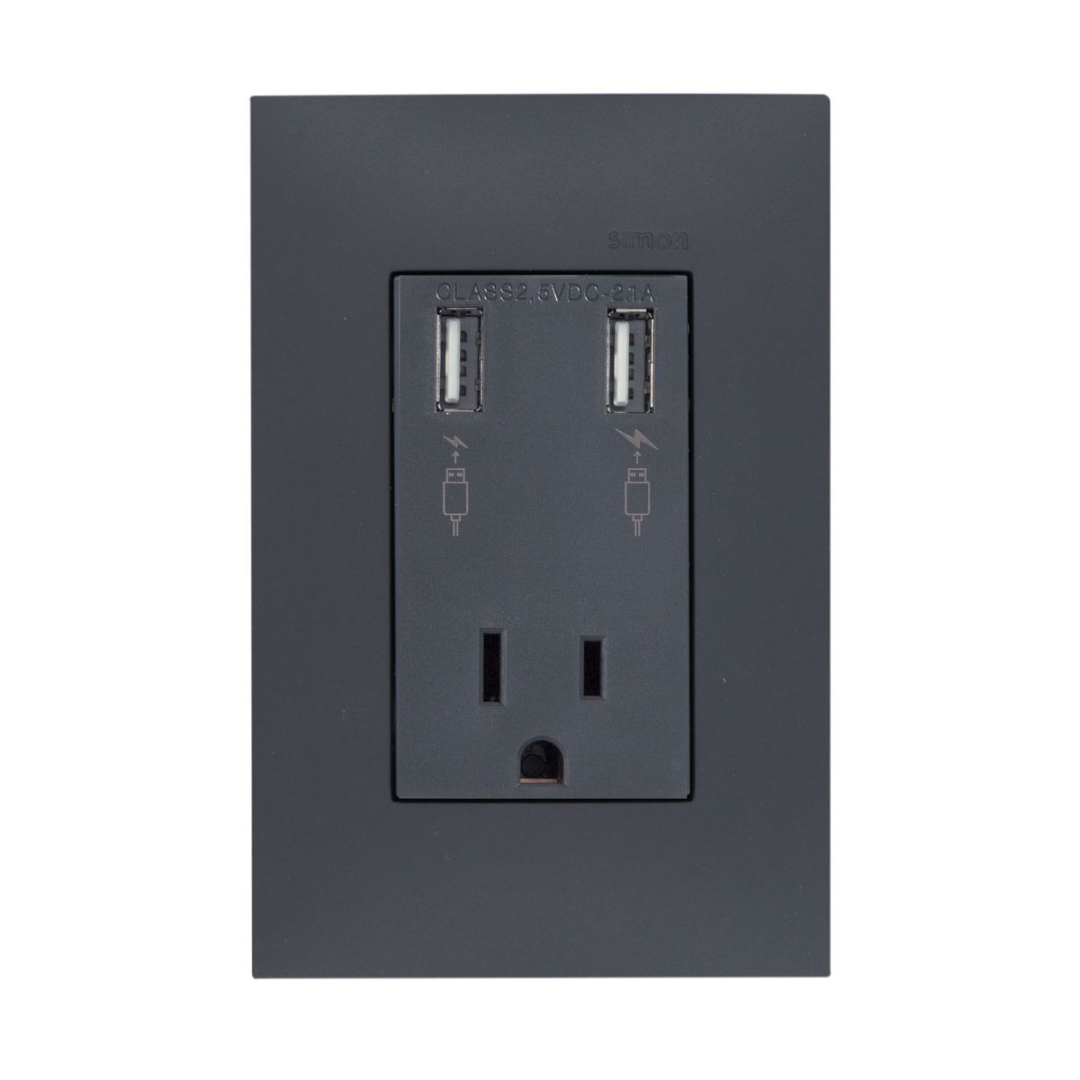 SIMON - Tomacorriente USB SIMON 25 Plus Negra - Seguridad y Rapidez de Carga