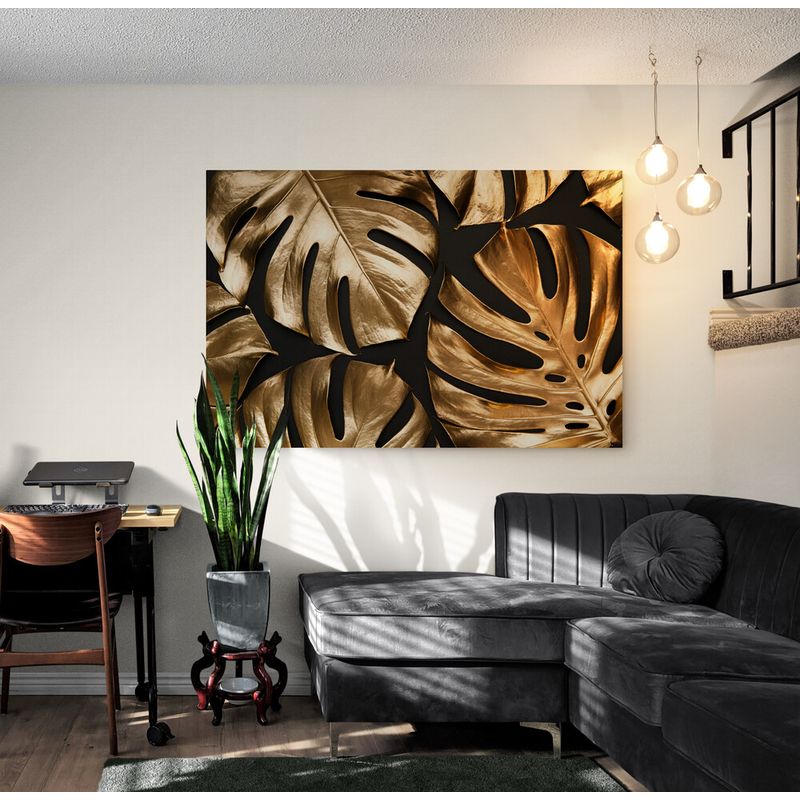 TAYRONA STORE - Cuadro En Lienzo Para La Sala Hojas Doradas 016 100x70cm