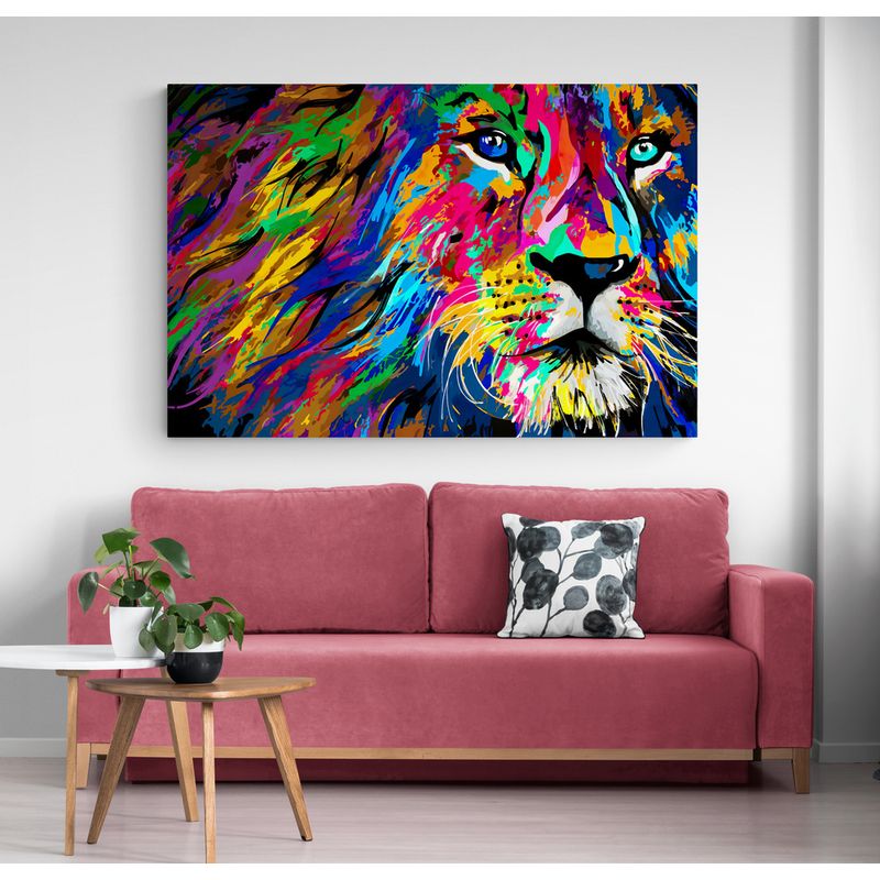 TAYRONA STORE - Cuadro En Lienzo Para La Sala Leon Colores 059 50x35cm
