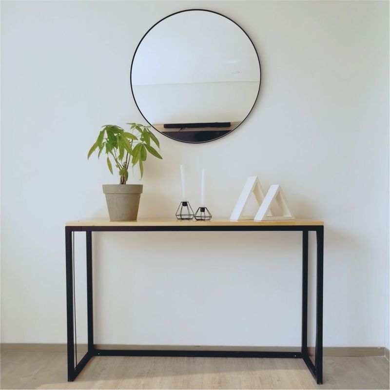 ALIK DISEÑO - Set Consola Recibidor 100cm y Espejo Circular 80cm Estilo Industrial