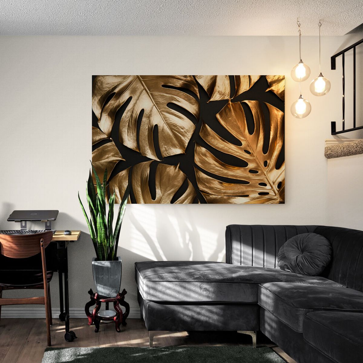 TAYRONA STORE - Cuadro En Lienzo Para La Sala Hojas Doradas 016 50x35cm