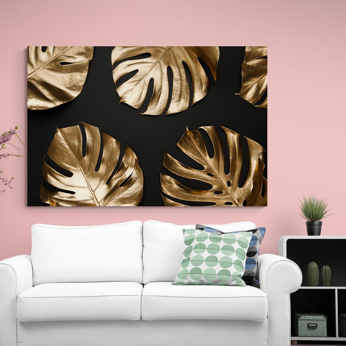 TAYRONA STORE - Cuadro En Lienzo Para La Sala Hojas Doradas 017 50x35cm.
