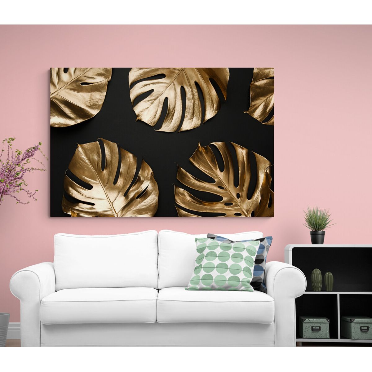 TAYRONA STORE - Cuadro En Lienzo Para La Sala Hojas Doradas 017 50x35cm.