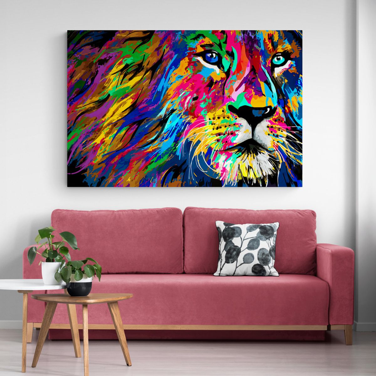 TAYRONA STORE - Cuadro En Lienzo Para La Sala Leon Colores 059 70x50cm