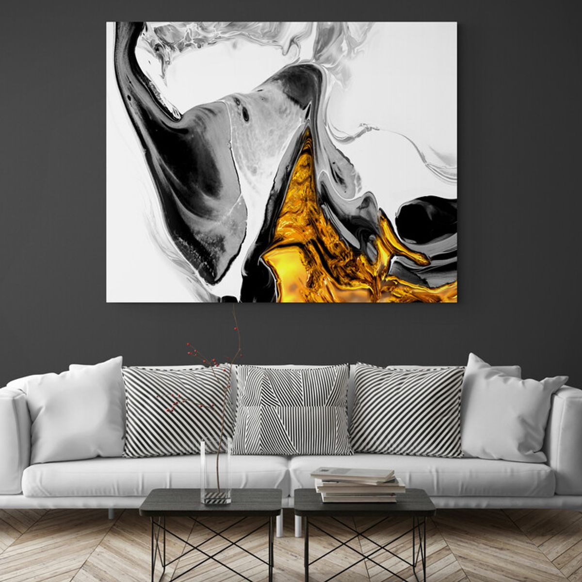 TAYRONA STORE - Cuadro Lienzo Para Sala Pintura Abstracta Con Oro 14 150x120cm