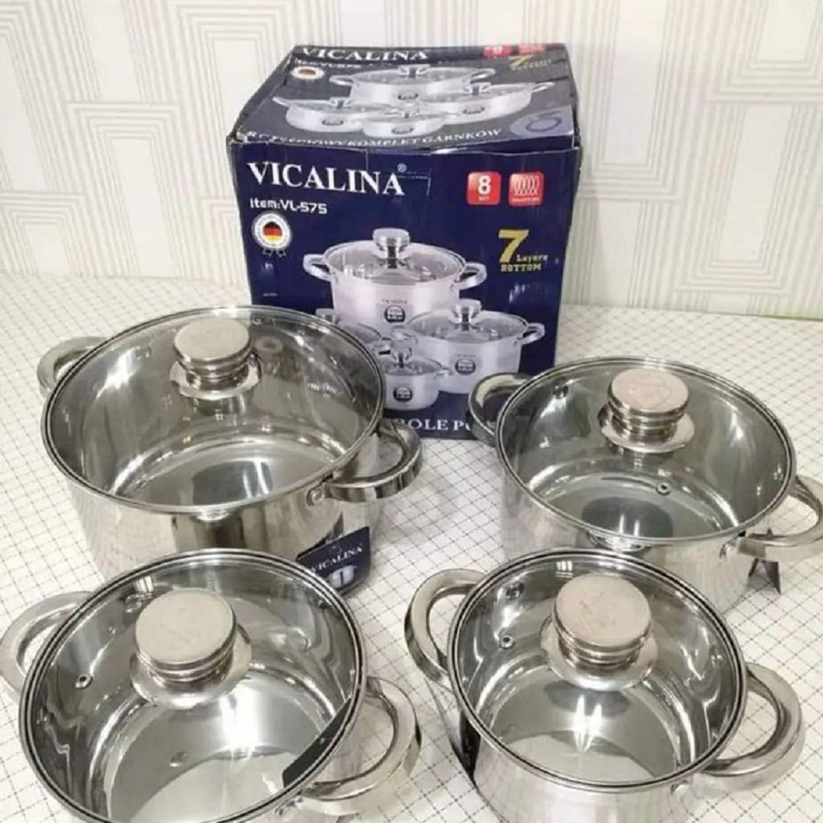 GENERICO - JUEGO OLLAS ACERO QUIRURGICO  8 PIEZAS