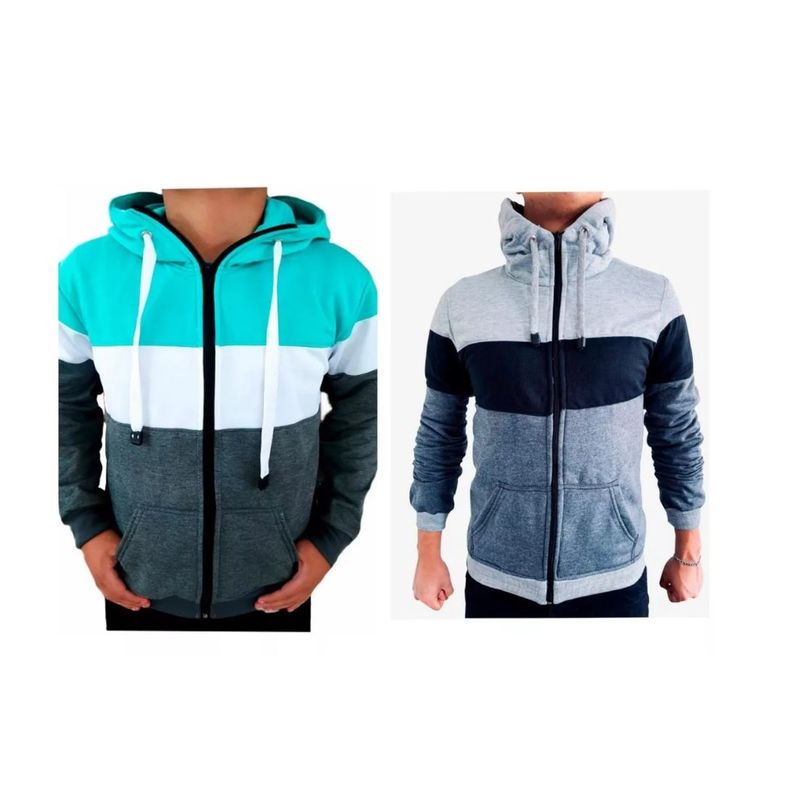 JKASSEM - 2x1 Buzo Hombre Saco Capucha Cian Gris