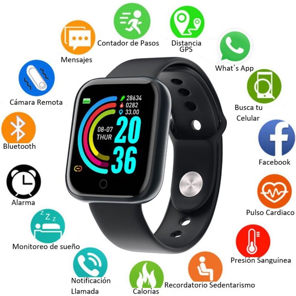 GENERICO - Reloj Inteligente Smartwatch Bluetooth Sensor Pulso Cardiaco NEGRO.