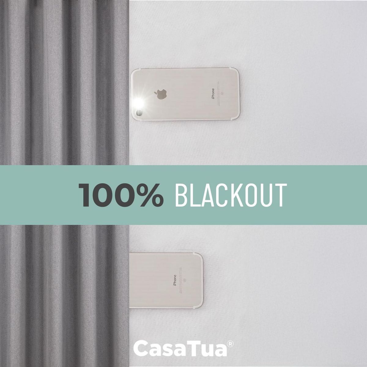 CASATUA - Cortina 100% Blackout Engomada Termica X2 Casatua Tipo Lino - Gris