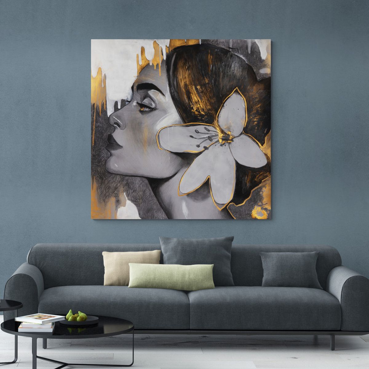 TAYRONA STORE - Cuadro En Lienzo Para La Sala Pintura Mujer 100 90x90cm