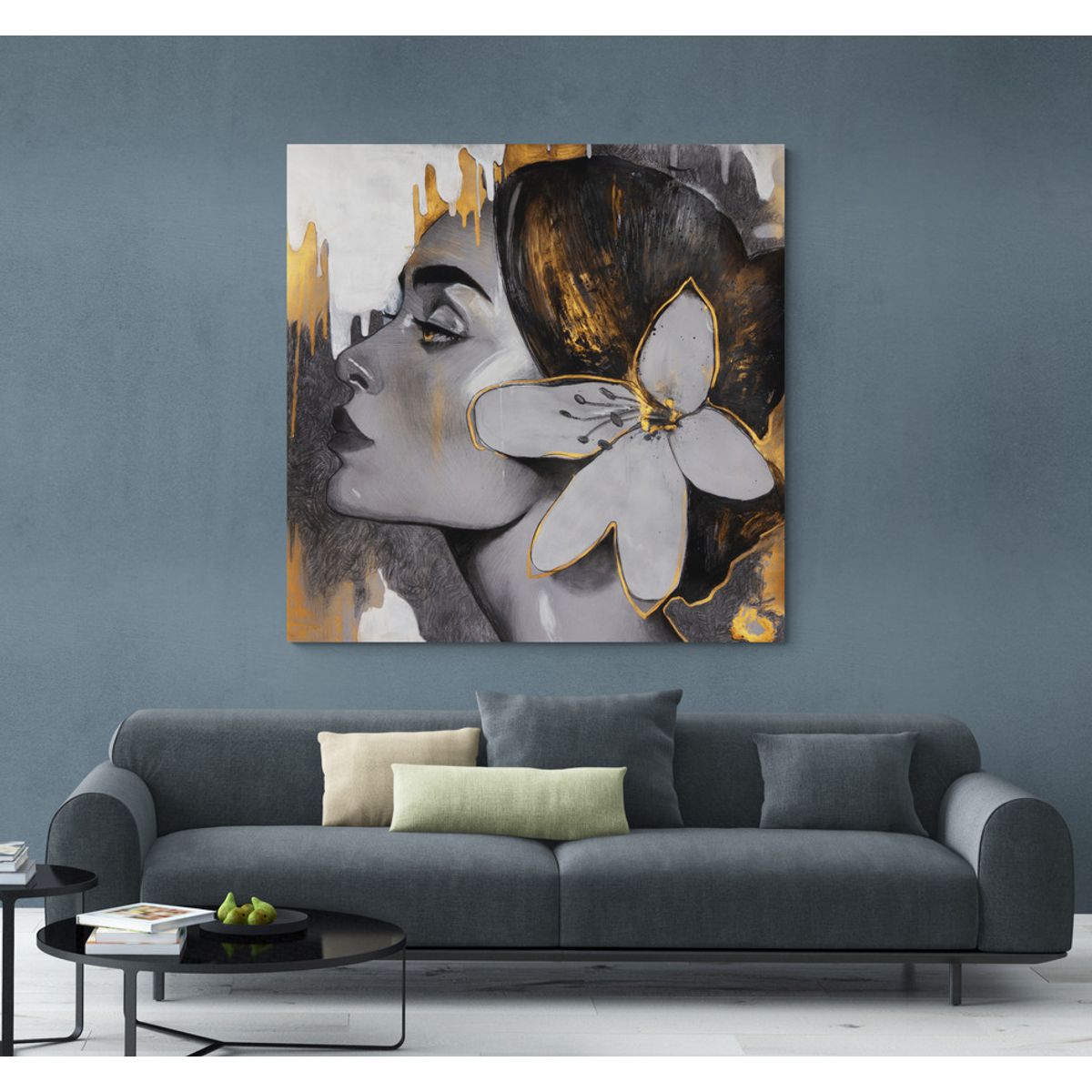 TAYRONA STORE - Cuadro En Lienzo Para La Sala Pintura Mujer 100 90x90cm