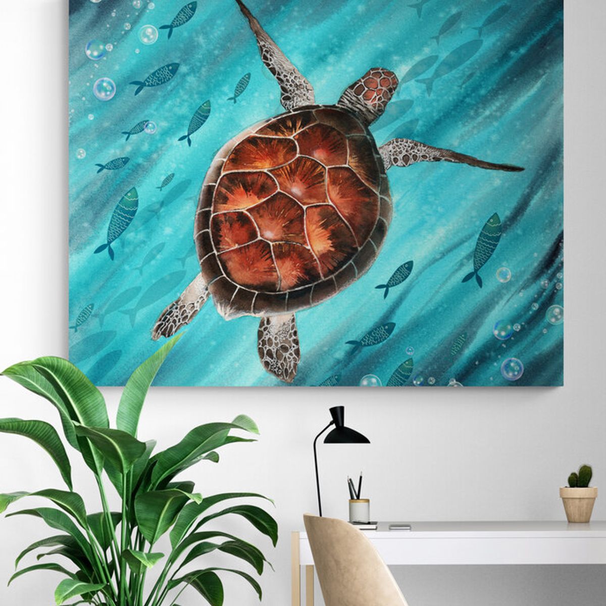 TAYRONA STORE - Cuadro En Lienzo Para La Sala Tortuga 019 100x80cm.