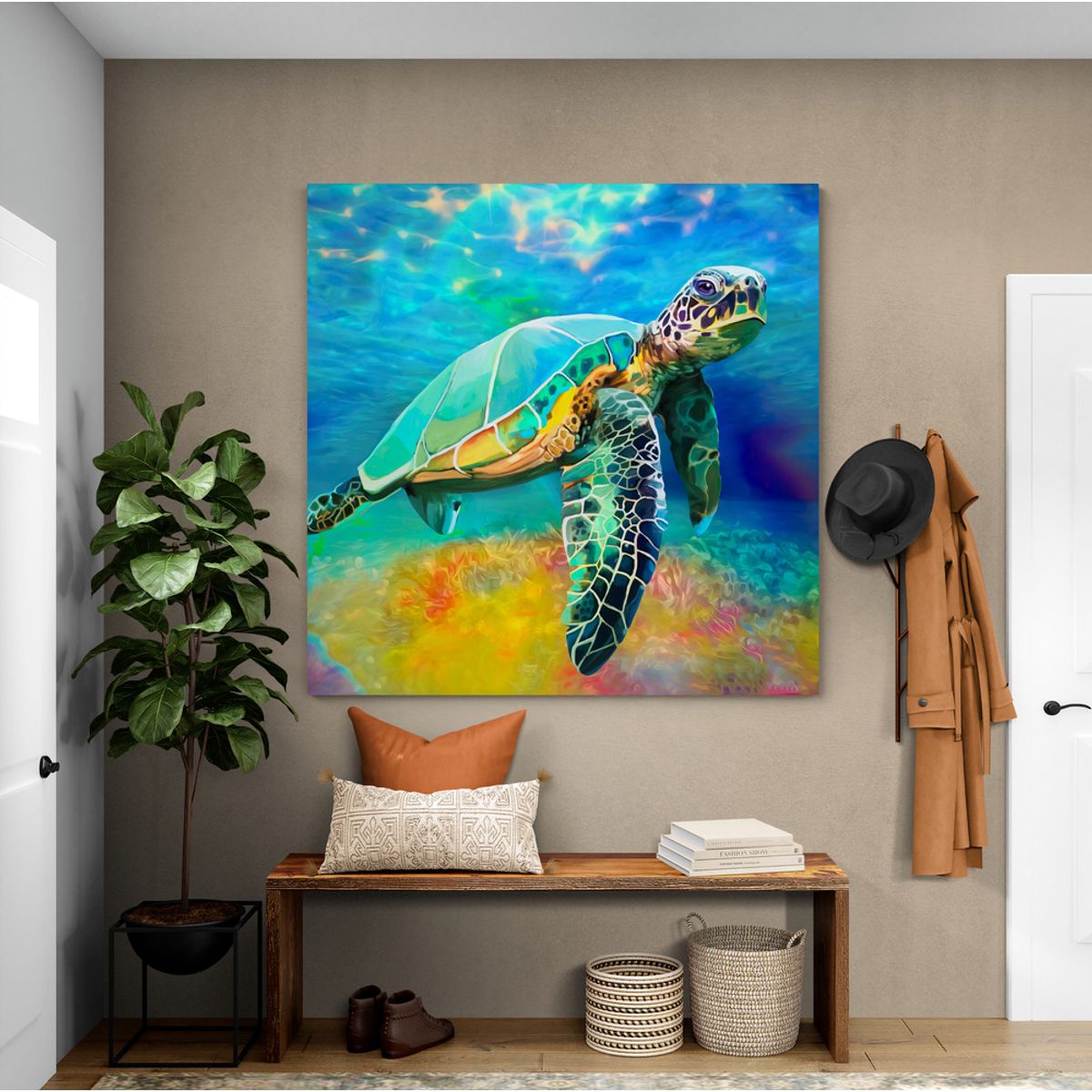 TAYRONA STORE - Cuadro En Lienzo Para La Sala Tortuga 023 120x120cm